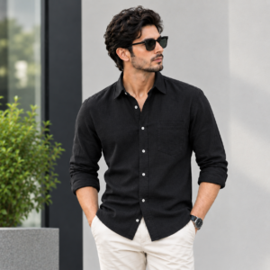 Premium Black Textured Casual Shirt
